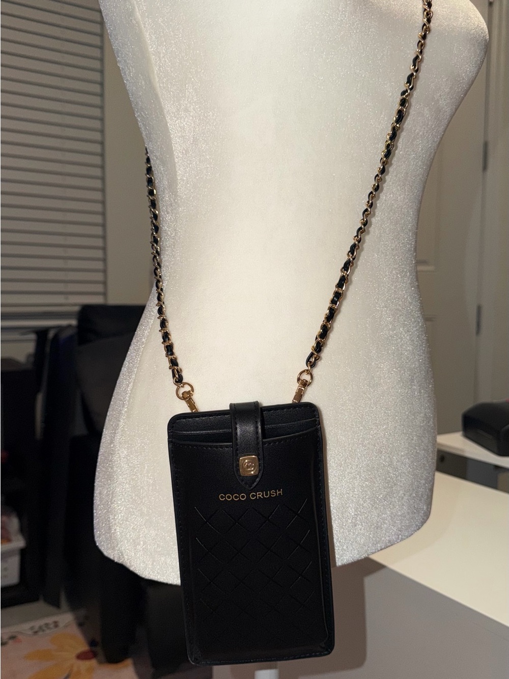 Brand New Chanel Faux Leather Coco Crush Black Quilted Crossbody Phone Card Bag
